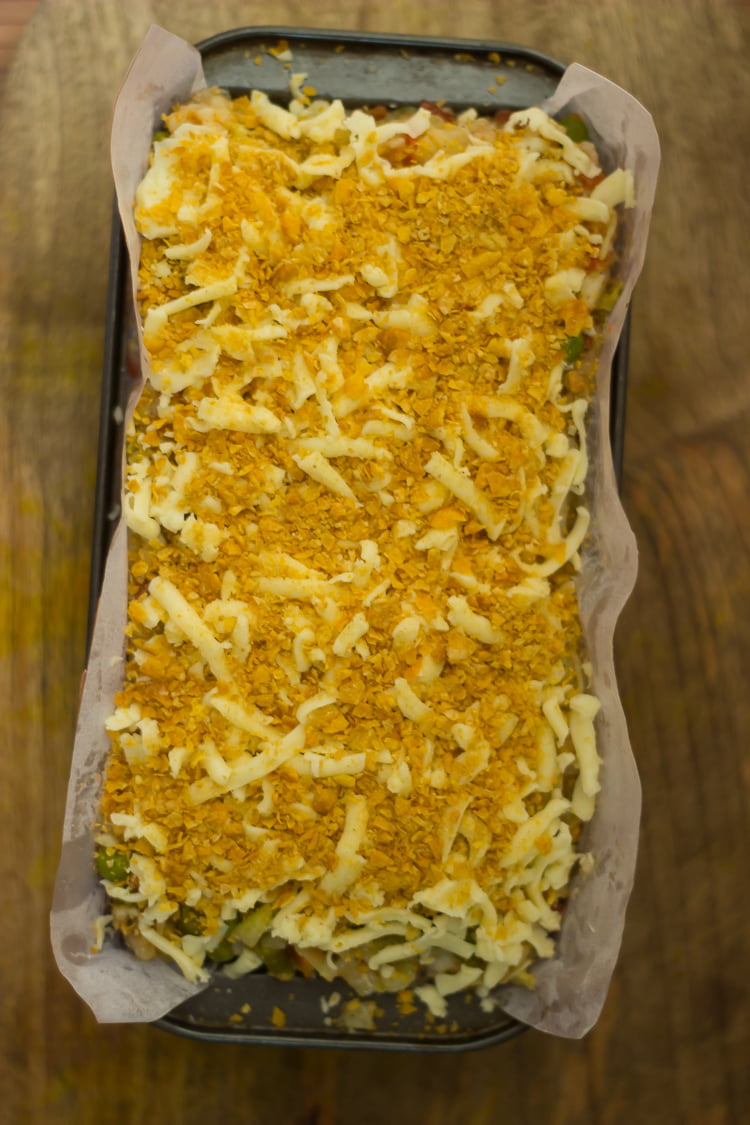 Baking the vegetable loaf in the oven with a golden crust forming