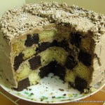 Eggless Checkerboard Cake with Chocolate Buttercream Frosting