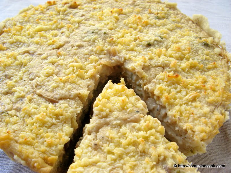 Eggless Caramelized Onion and Corn Quiche Recipe