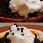 Close-up view of 3-Minute Microwave Brownie topped with chocolate chips