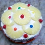 Top view of the freshly baked Eggless Rainbow Pineapple Cake