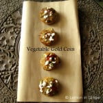 Close-up of crispy Veg Gold Coins showing the delicious filling