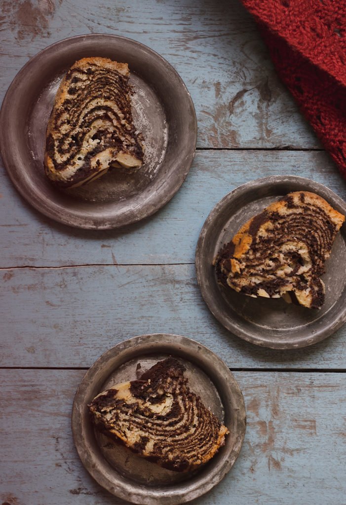 Close-up of the cake's stripes, showcasing the perfect marble effect
