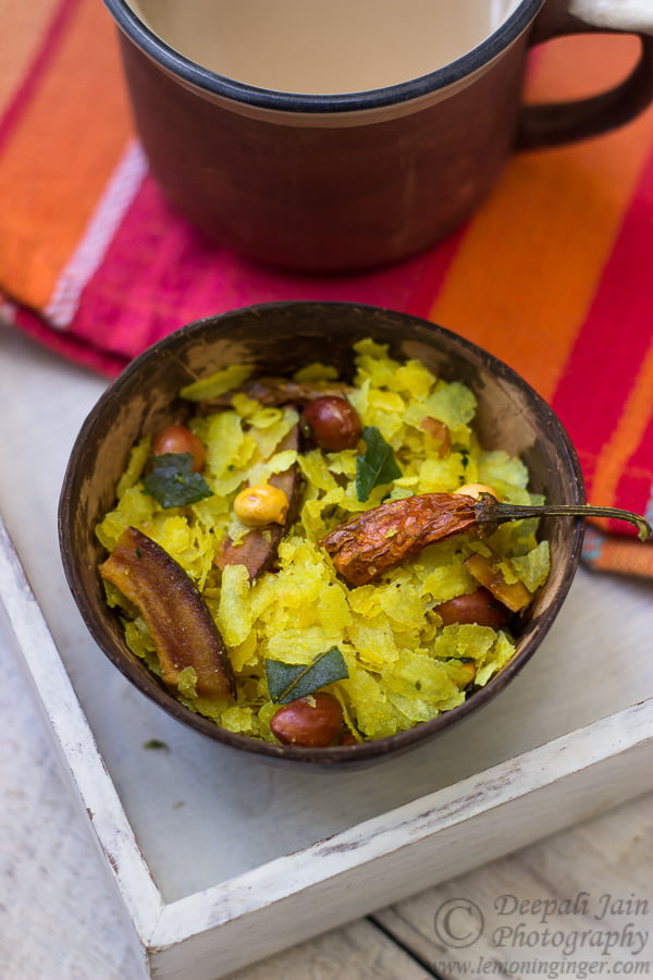 Healthy homemade Chivda Namkeen served in a traditional Indian dish