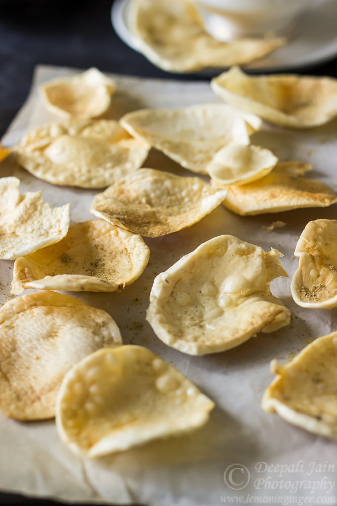Close-up of the texture of a homemade chip, showing thin, crispy edges