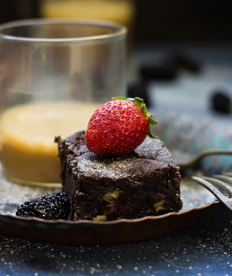 Wine Roasted Strawberry Brownies