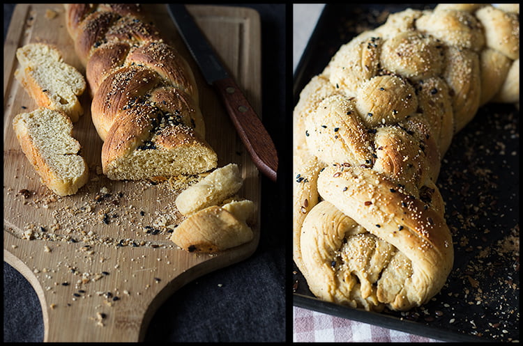 Warm, sliced challah bread showing its soft and fluffy interior