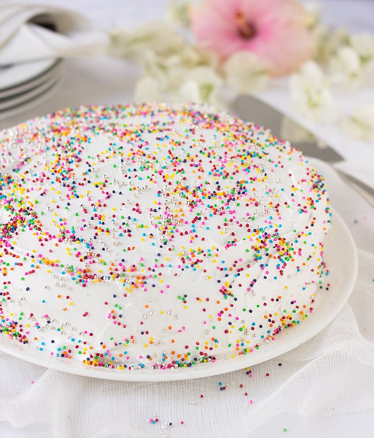 Sprinkle Birthday Cake with Whipped Cream