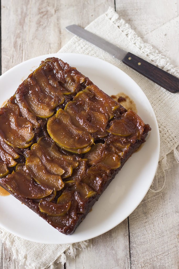 Eggless Caramel Apple Upside Down Cake Recipe