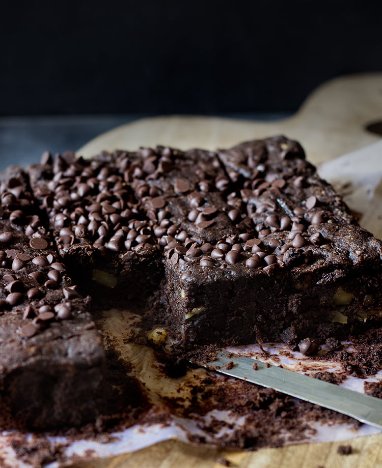 Moist and Gooey Cucumber brownie served on a plate