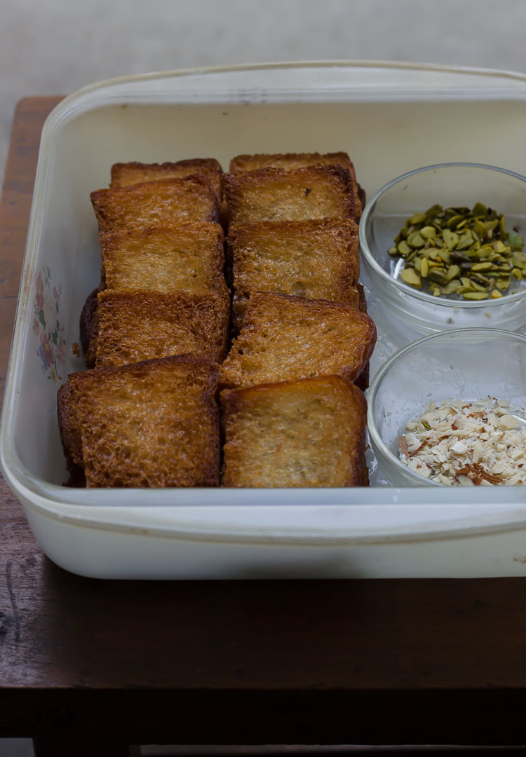 Close up view of the ingredients to make authentic shahi tukda