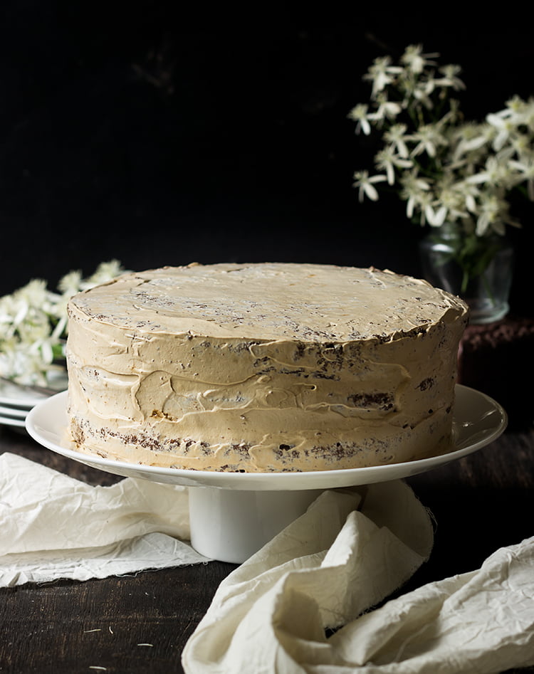 Individual slice of Eggless Chocolate Mocha Cake on a dessert plate