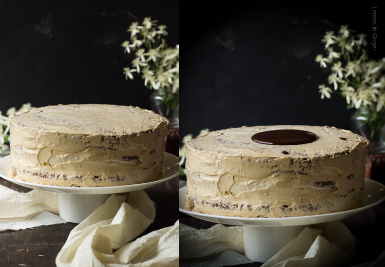 Eggless Chocolate Mocha Cake with a drizzle of mocha syrup