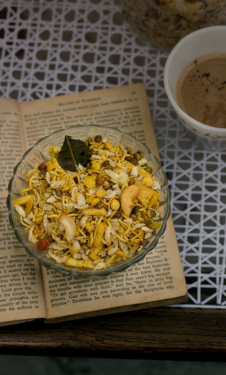 Homemade Chana Dal Namkeen including chana dal, spices, and roasted peanuts