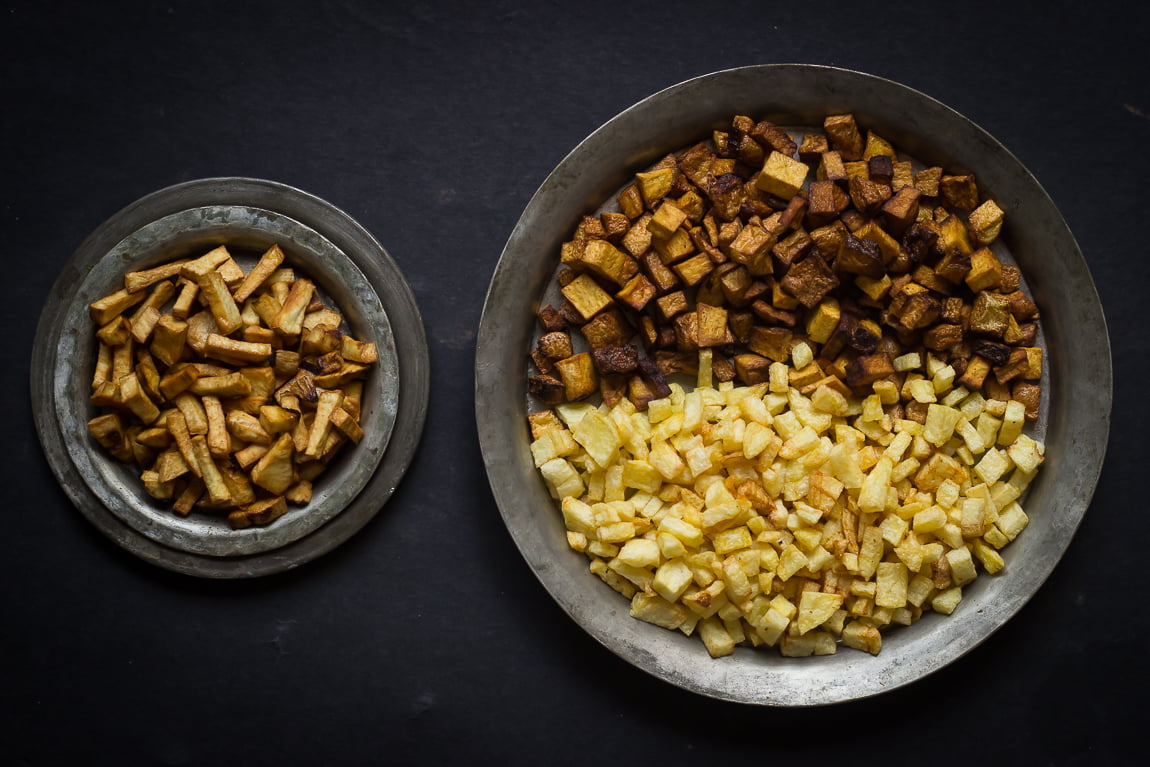 Fried eggplants to make delicious undhiyu