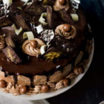 Top view of the biscuit cake with decorative chocolate swirls