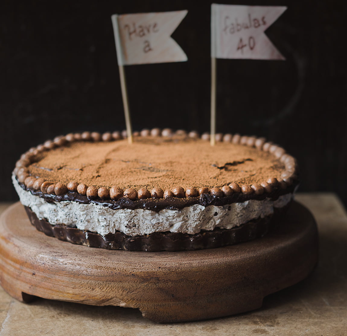 Close-up of the creamy layers of No-Bake Chocolate Mousse Cake