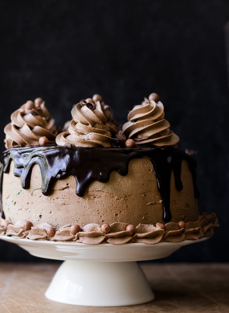 coffee whiskey cake topped with crushed butterscotch chips