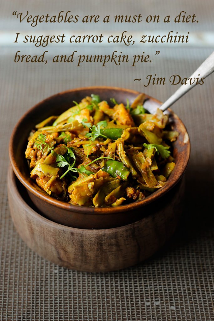 Fresh coriander leaves sprinkled on top of Gawar Phali Ki Sabji for garnish