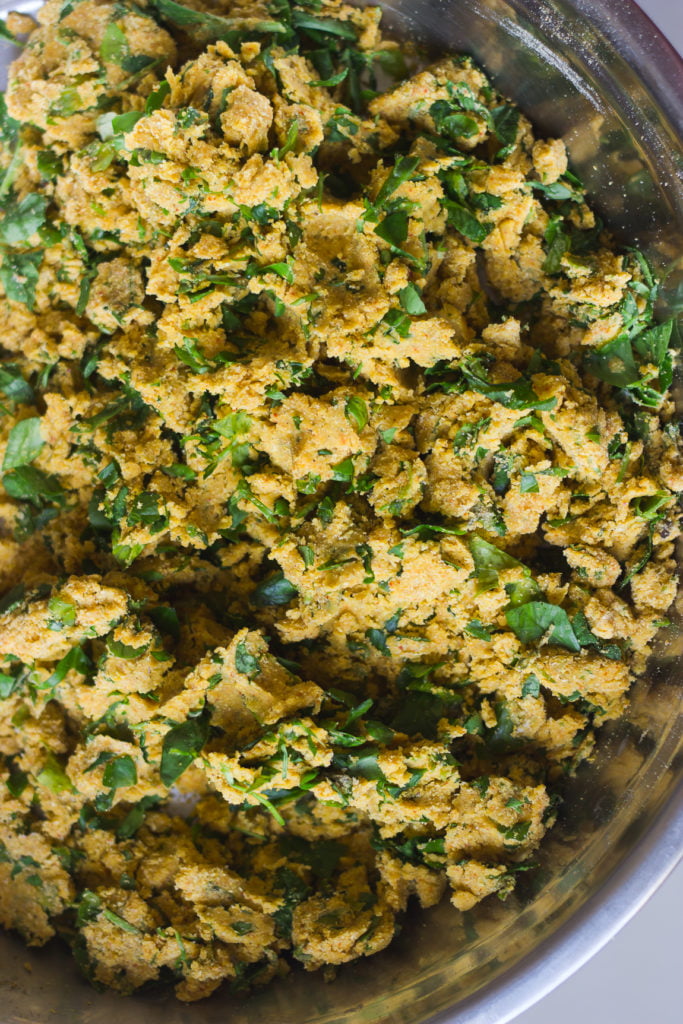 Kneaded Makka Methi Bhakri dough ready to be shaped into bhakris