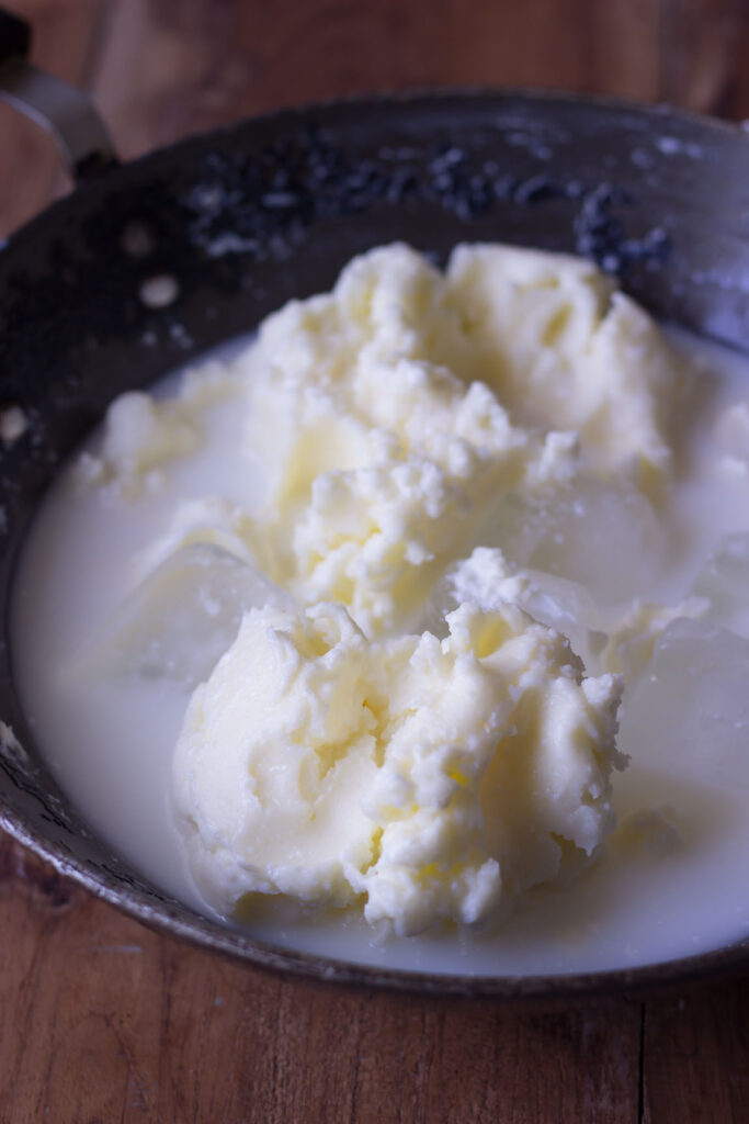 Butter kept in a lukewarm water