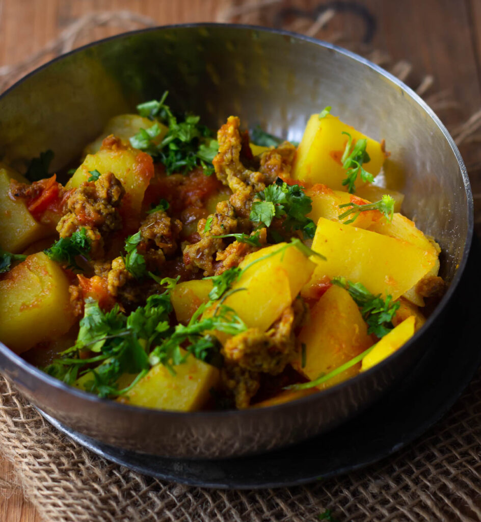 Close-up view of Aloo Wadiyan ki Subzi