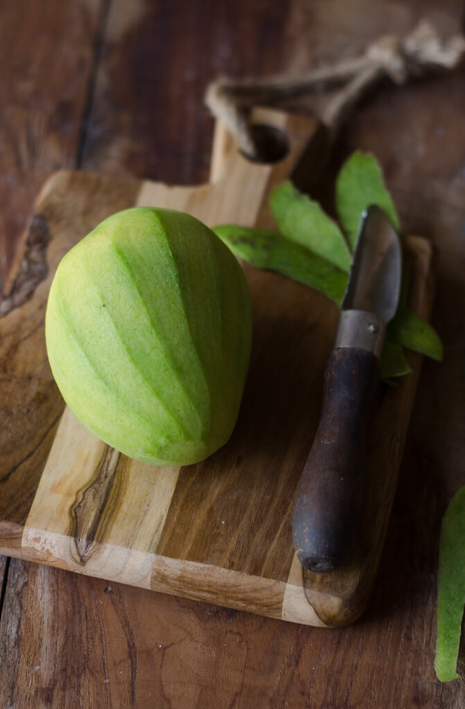 Close view of peeled raw mango