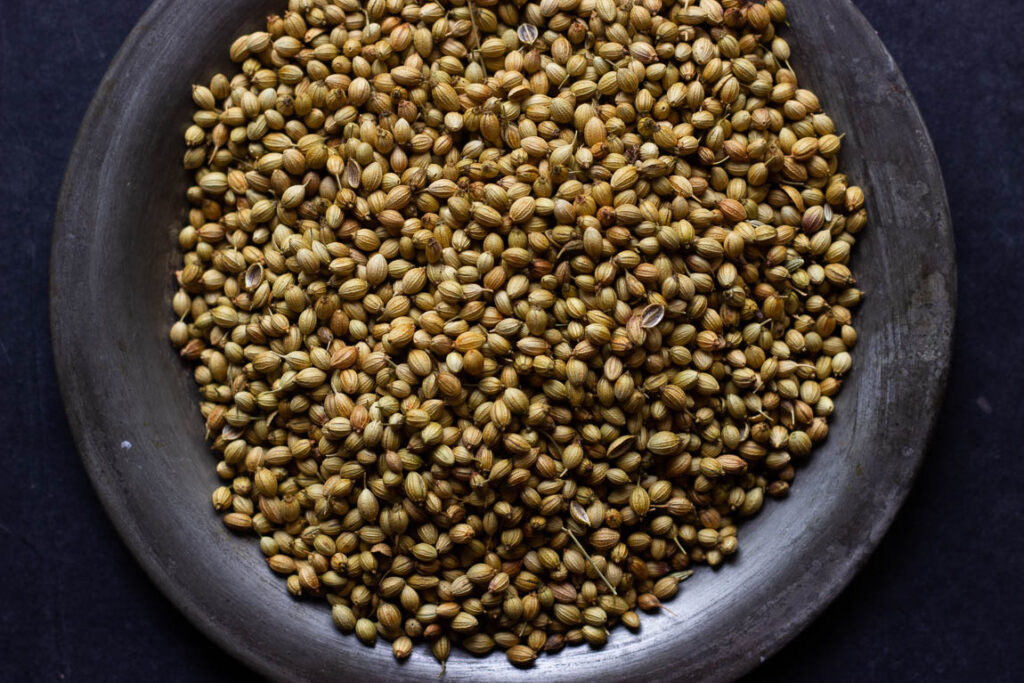 Coriander seeds in a plate